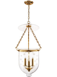Hampton Large Bell Jar Hall Pendant With Etched Star Pattern In Aged Brass.